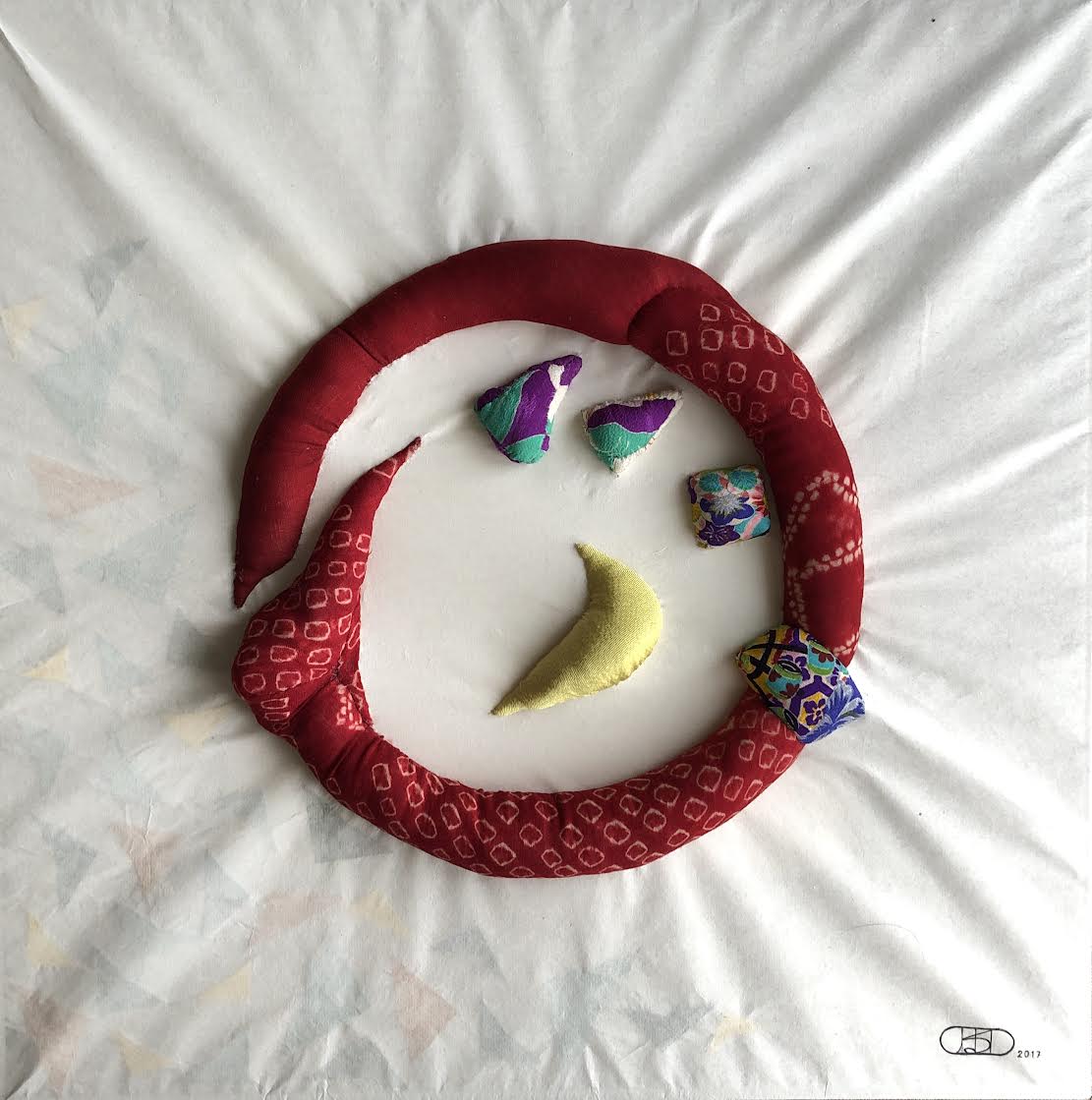 fibre art soie et coton cousus sur toile et papier